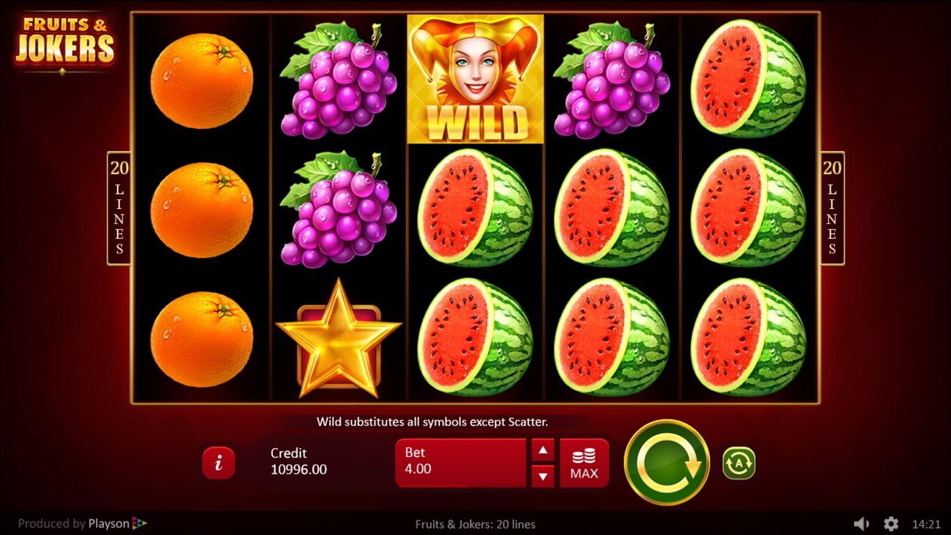 Fruits and Jokers 20 Lines Slot Gameplay